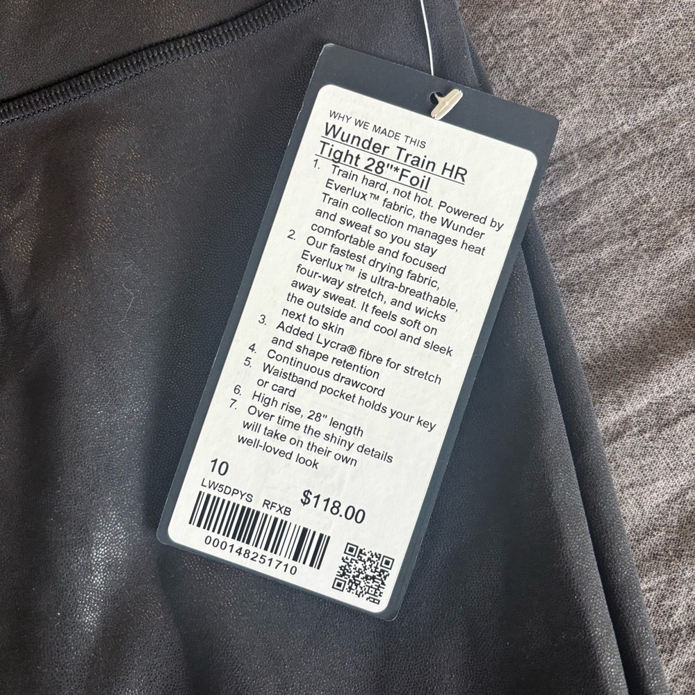 Lululemon WUNDER train HR tight 28” foil color RFXB black size 10 #367 - Picture 3 of 3